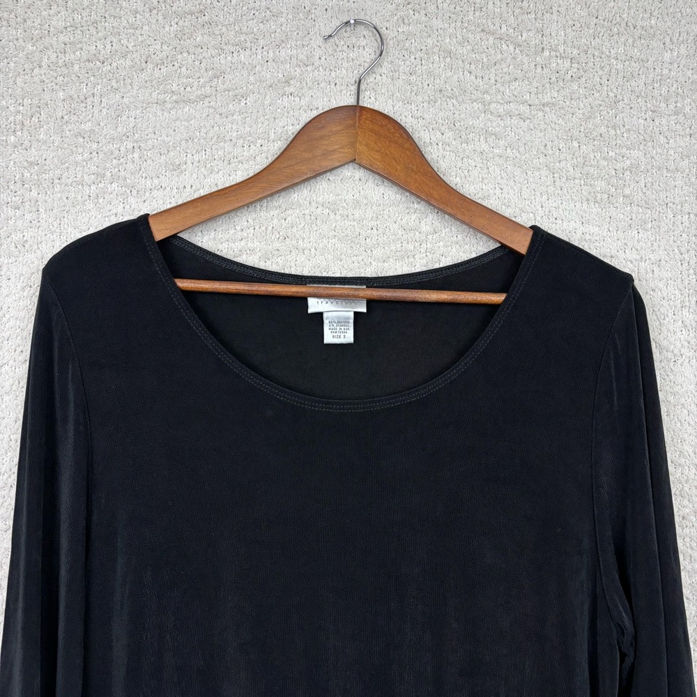 Chico's Travelers Top Womens 2 Lg/12 Black Stretch‎ Split Hem Tie Closure Career - Picture 2 of 9